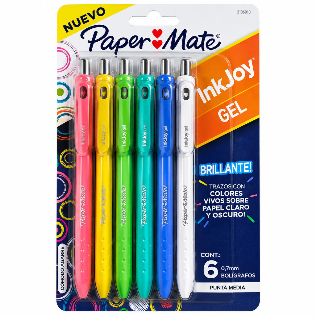 Paper Mate InkJoy Gel 0.7 mm – 6 Bolígrafos Colores Brillantes