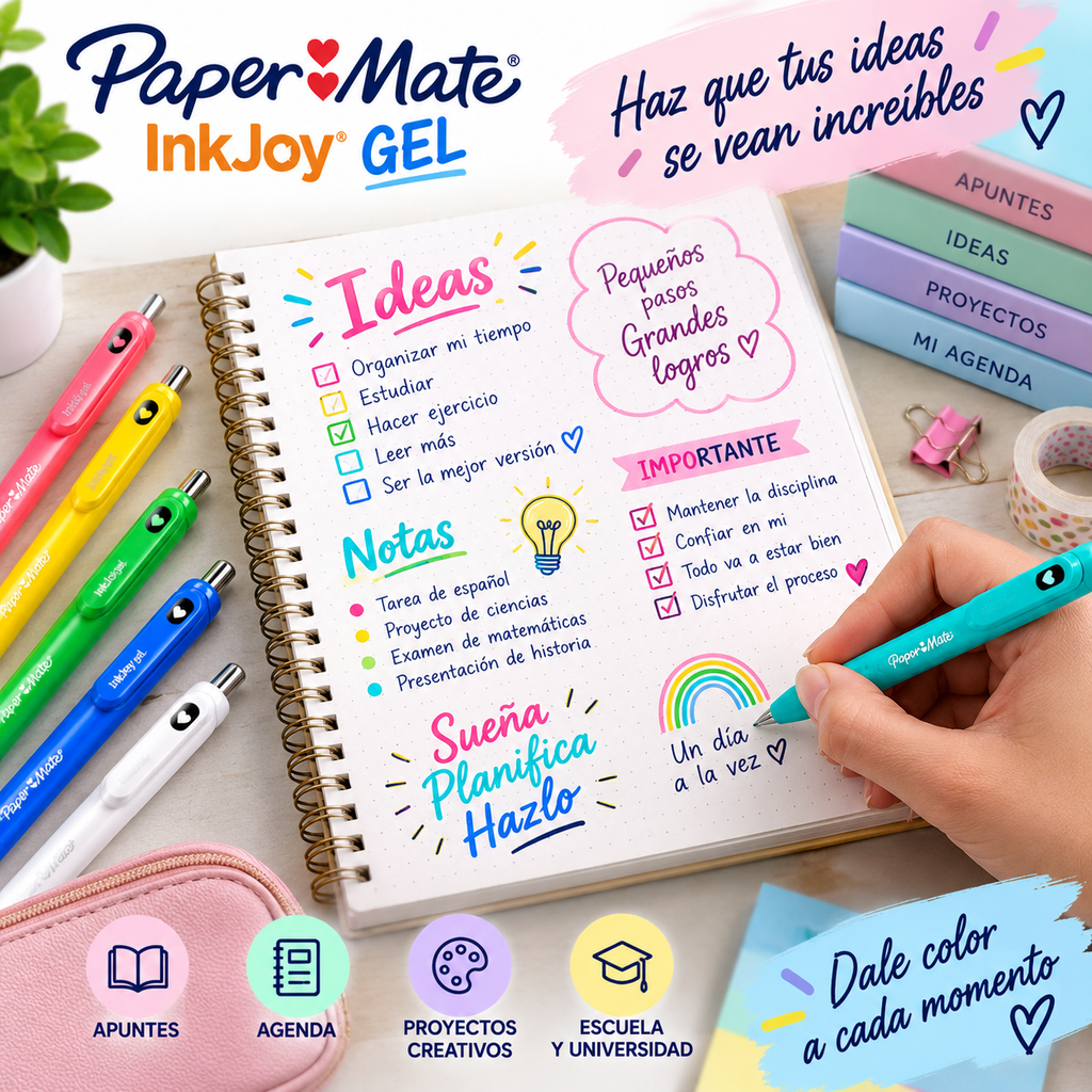 Paper Mate InkJoy Gel 0.7 mm – 6 Bolígrafos Colores Brillantes