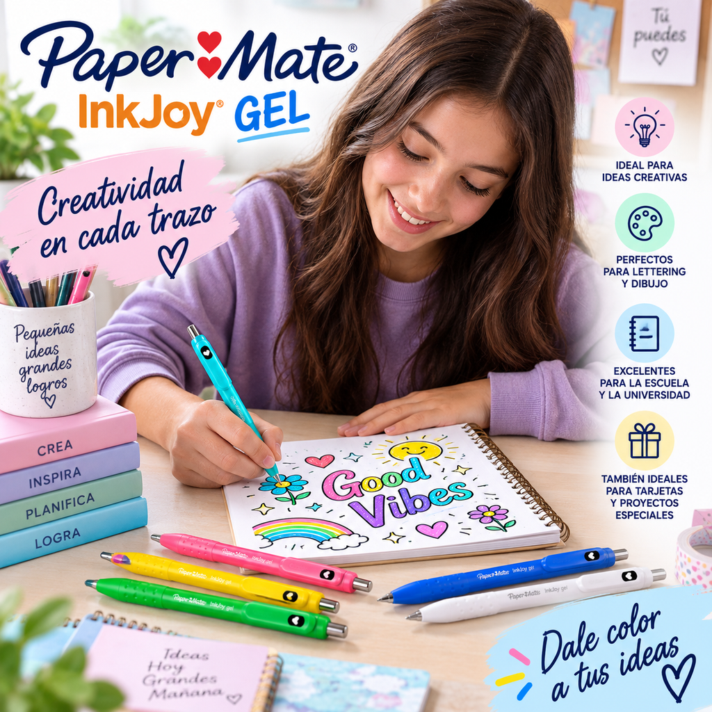 Paper Mate InkJoy Gel 0.7 mm – 6 Bolígrafos Colores Brillantes