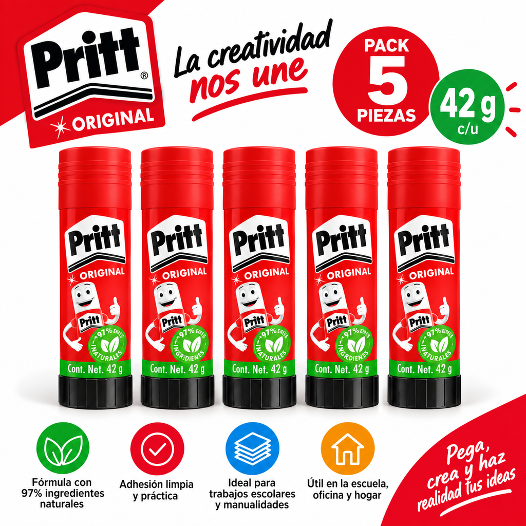 Pegamento En Barra Pritt Original 42 G Pack 5 Piezas