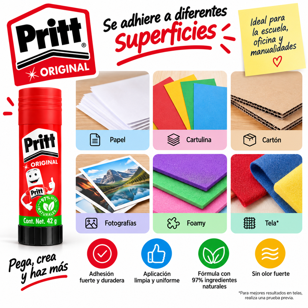 Pegamento En Barra Pritt Original 42 G Pack 5 Piezas