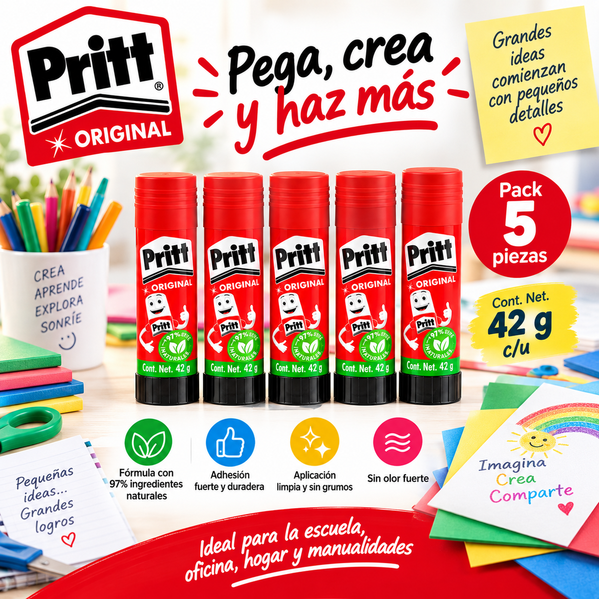 Pegamento En Barra Pritt Original 42 G Pack 5 Piezas