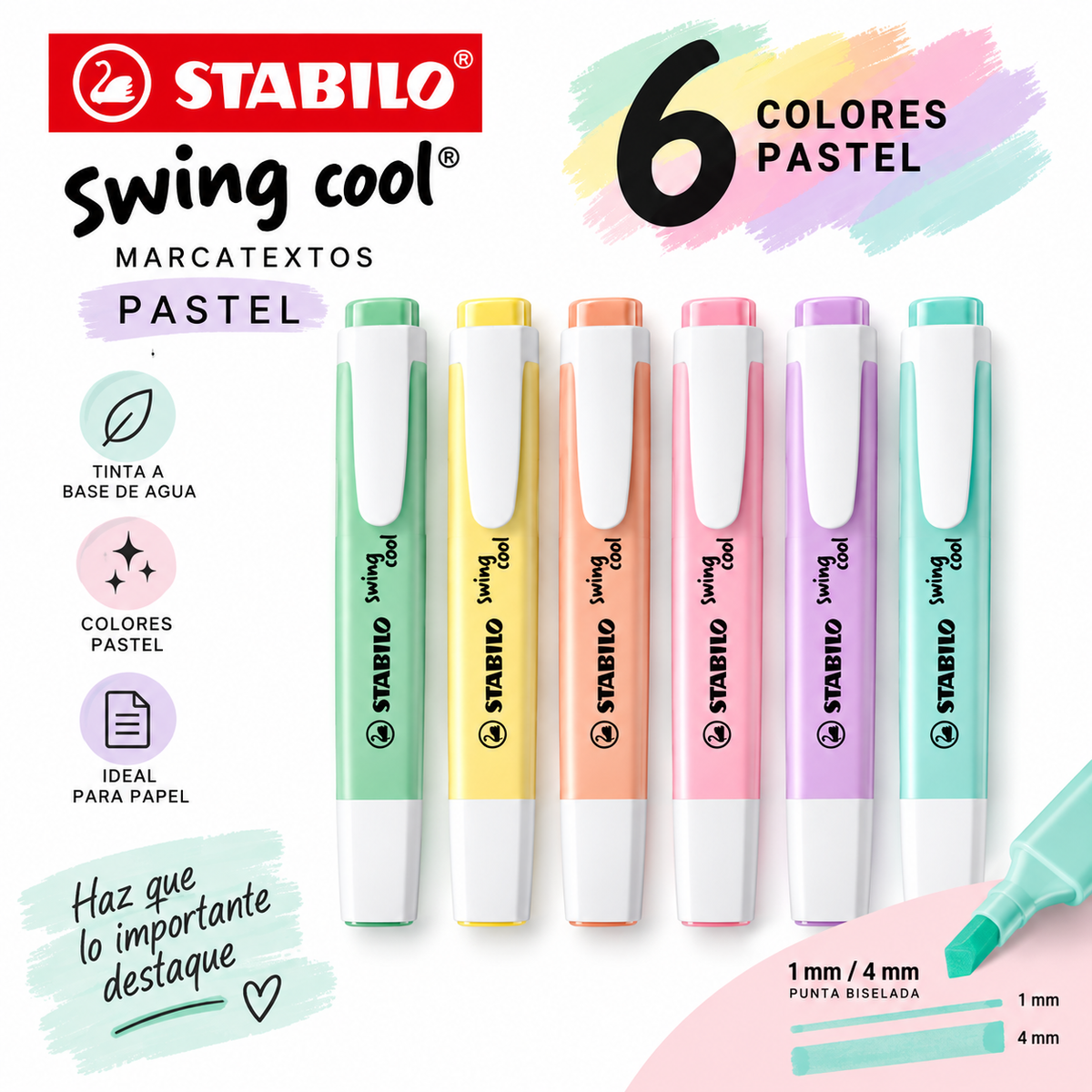 Marcatextos STABILO Swing Cool Pastel – 6 Colores