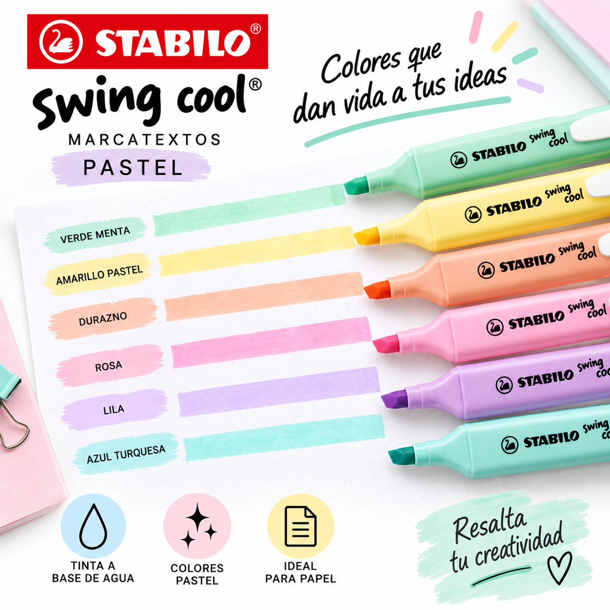 Marcatextos STABILO Swing Cool Pastel – 6 Colores
