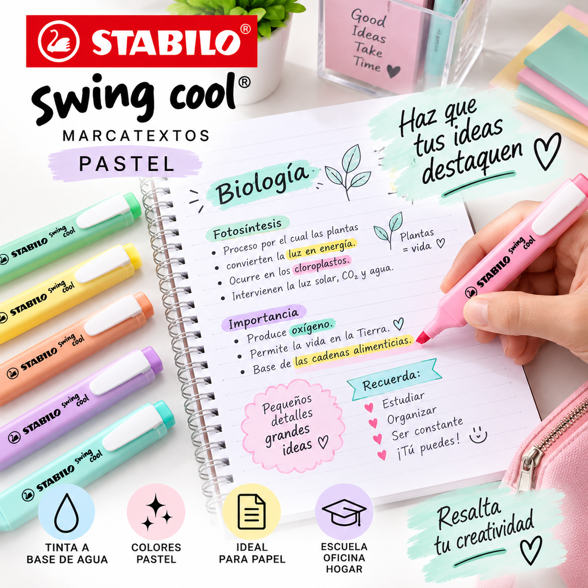 Marcatextos STABILO Swing Cool Pastel – 6 Colores