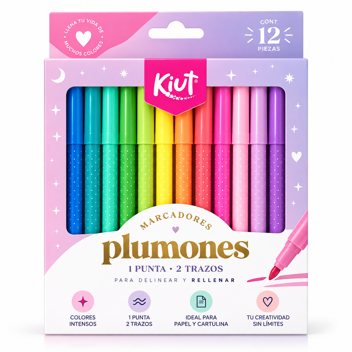 Marcadores Kiut 10 Colores – 1 Punta 2 Trazos