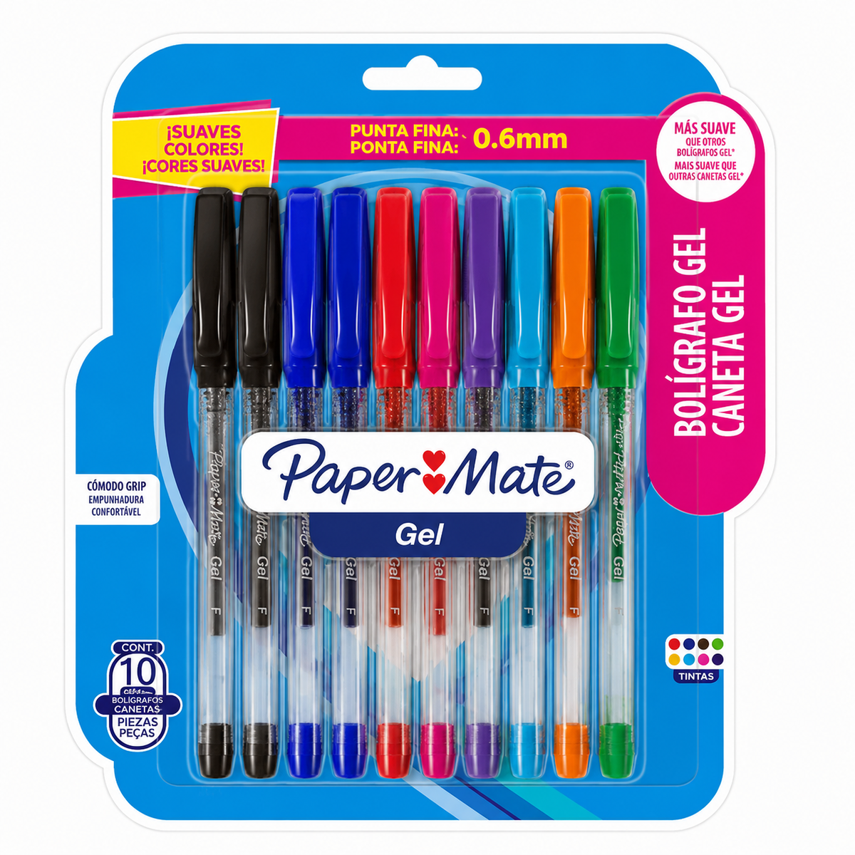 Paper Mate 10 Boligrafos Gel Blister Colores Surtido Plumas