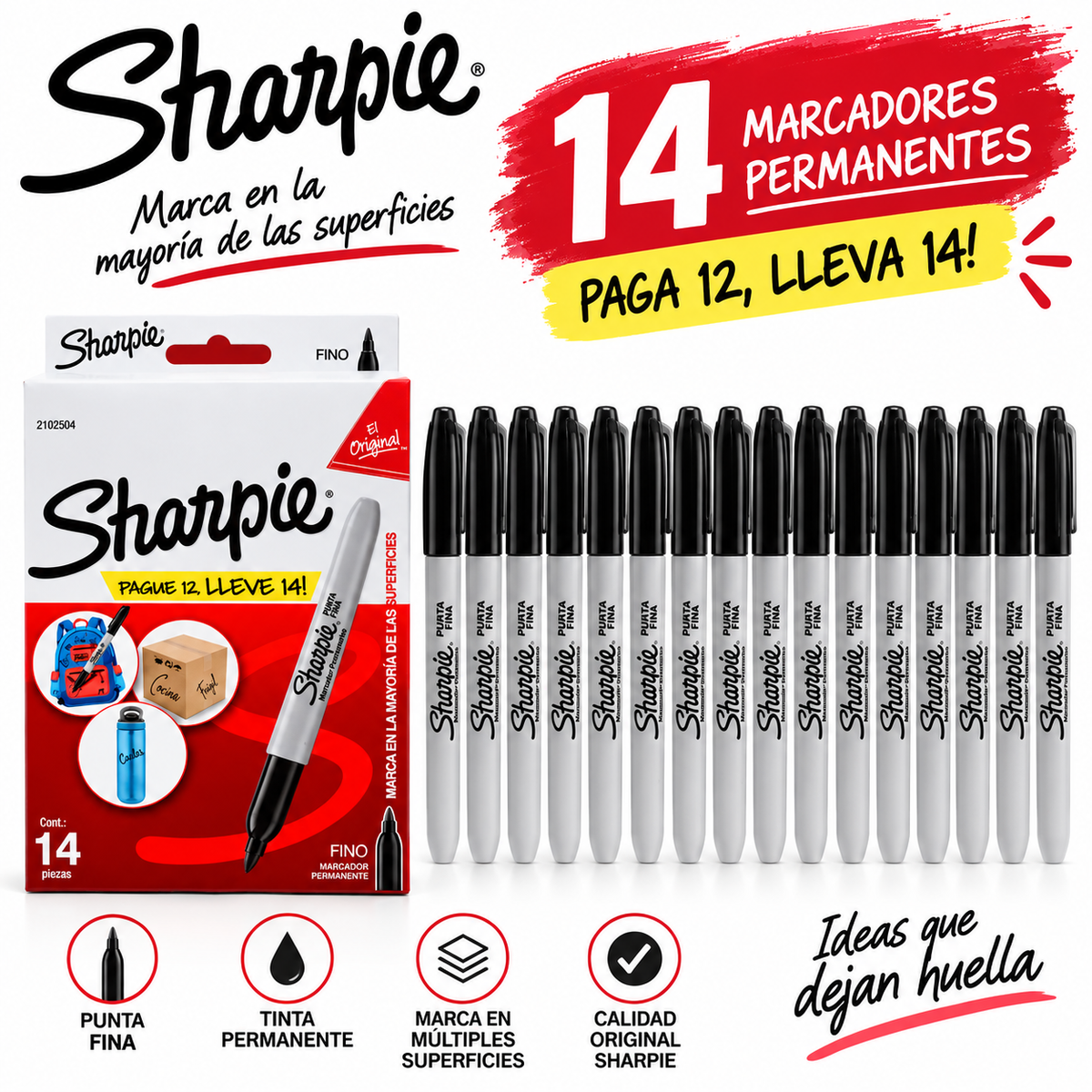 Marcadores Permanentes Sharpie Punta Fina – Caja con 12 Piezas  Si vas a crear variantes por color: