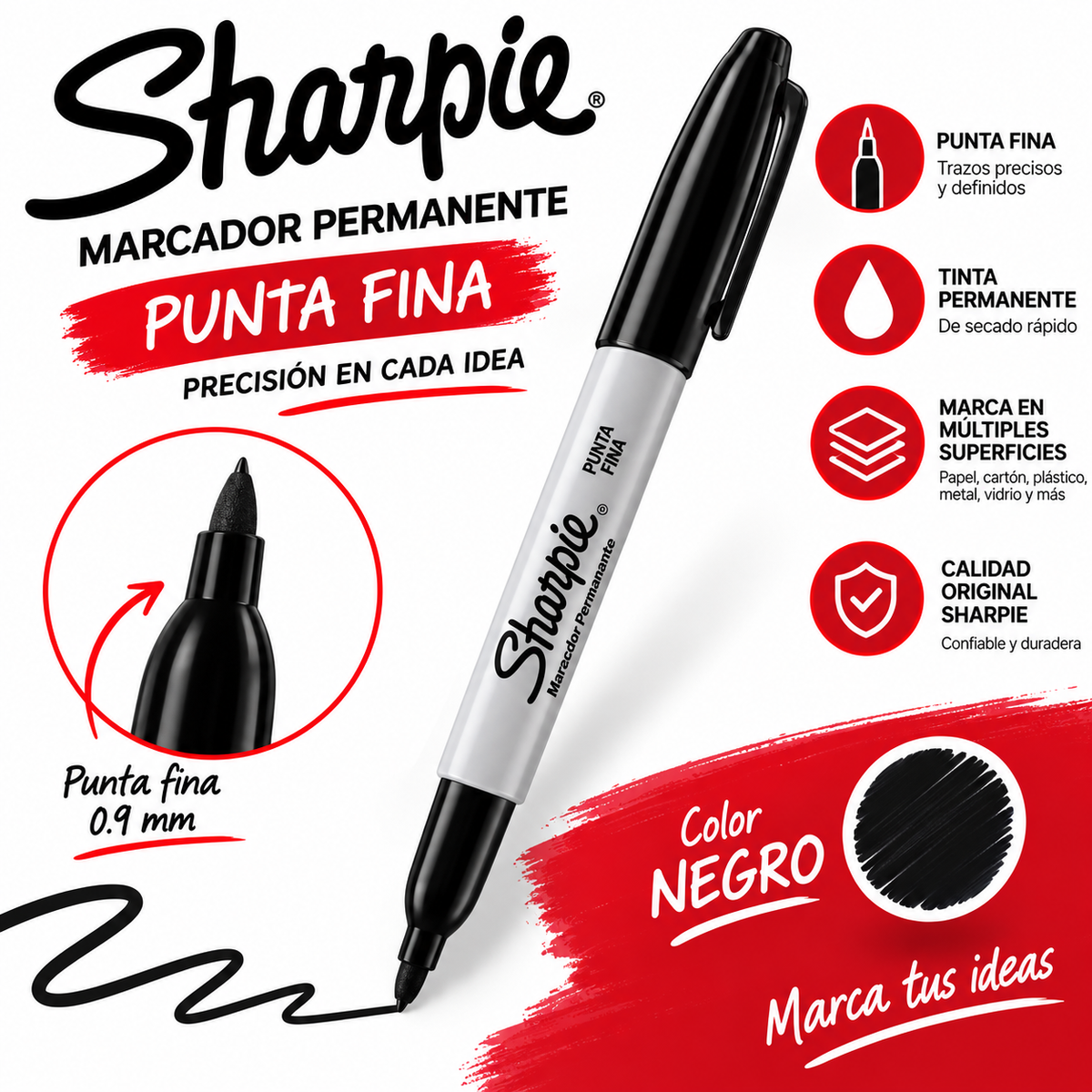 Marcadores Permanentes Sharpie Punta Fina – Caja con 12 Piezas  Si vas a crear variantes por color: