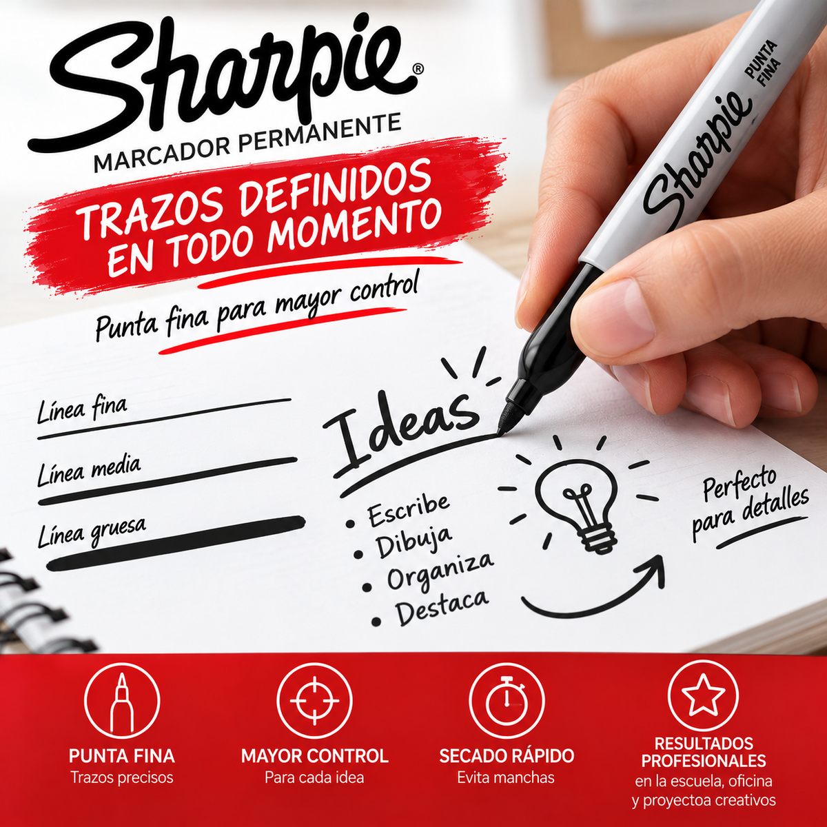 Marcadores Permanentes Sharpie Punta Fina – Caja con 12 Piezas  Si vas a crear variantes por color: