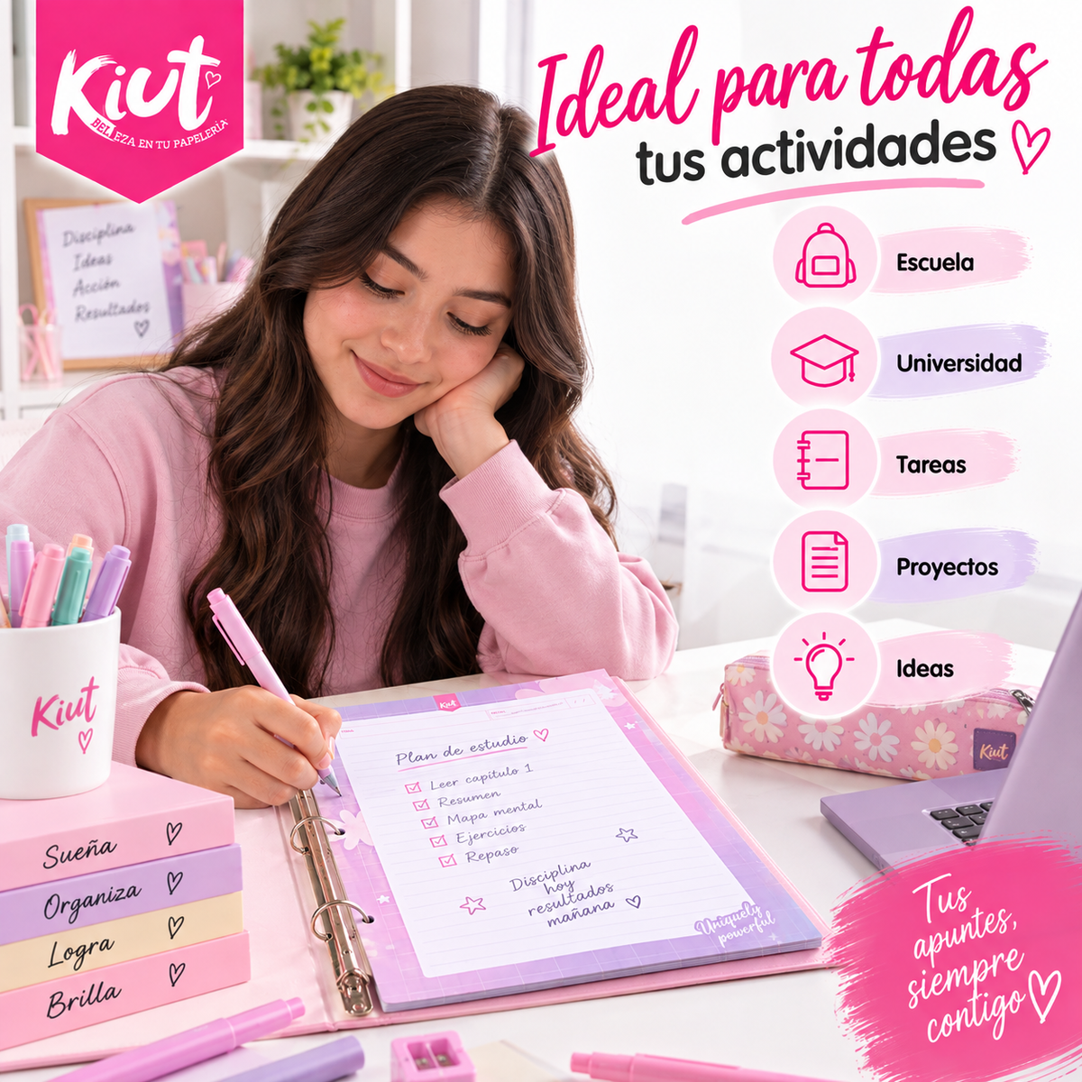 Repuesto de Hojas Kiut para Carpeta – 100 Hojas Rayadas, 3 Perforaciones