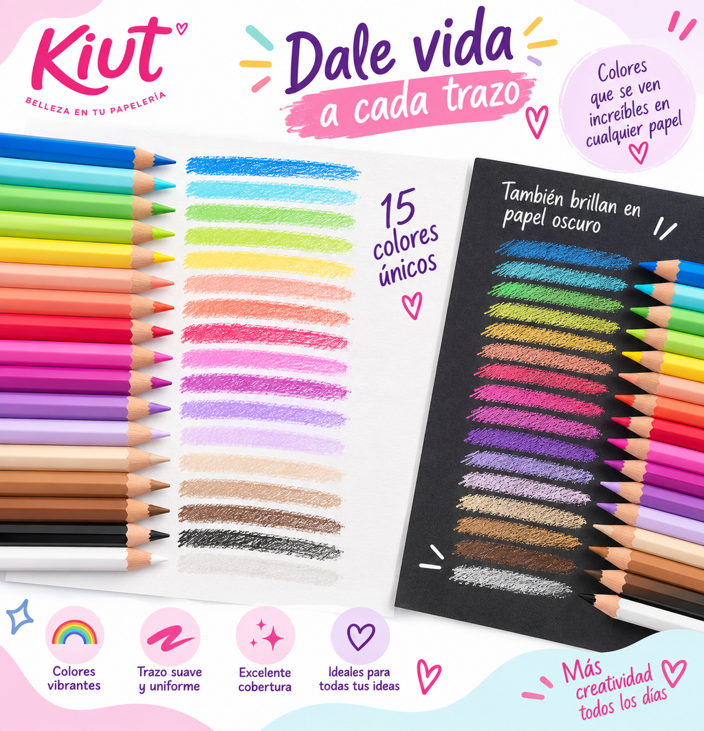Lápices De Colores Kiut 15 Piezas Punta Súper Suave