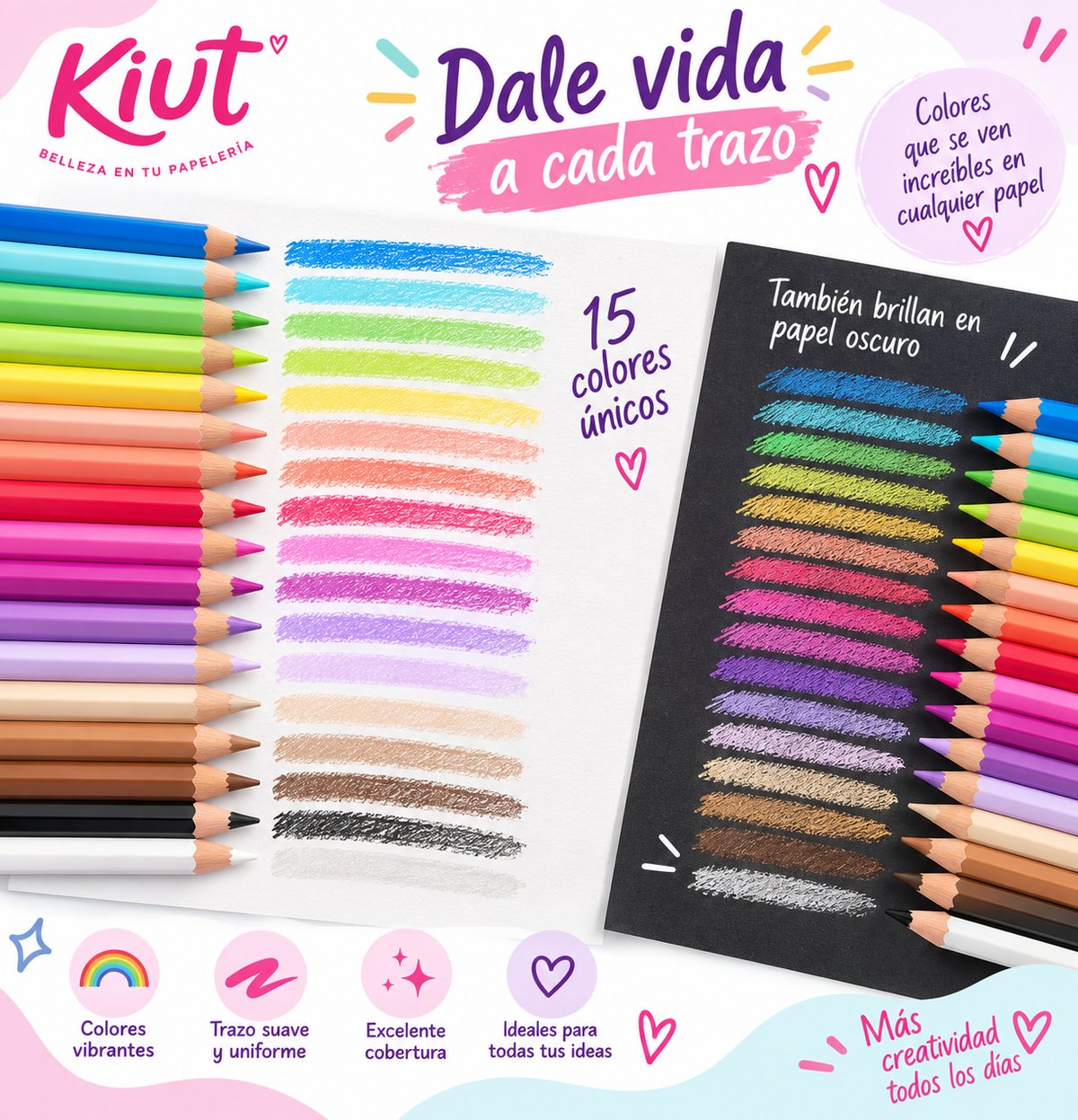 Lápices De Colores Kiut 15 Piezas Punta Súper Suave