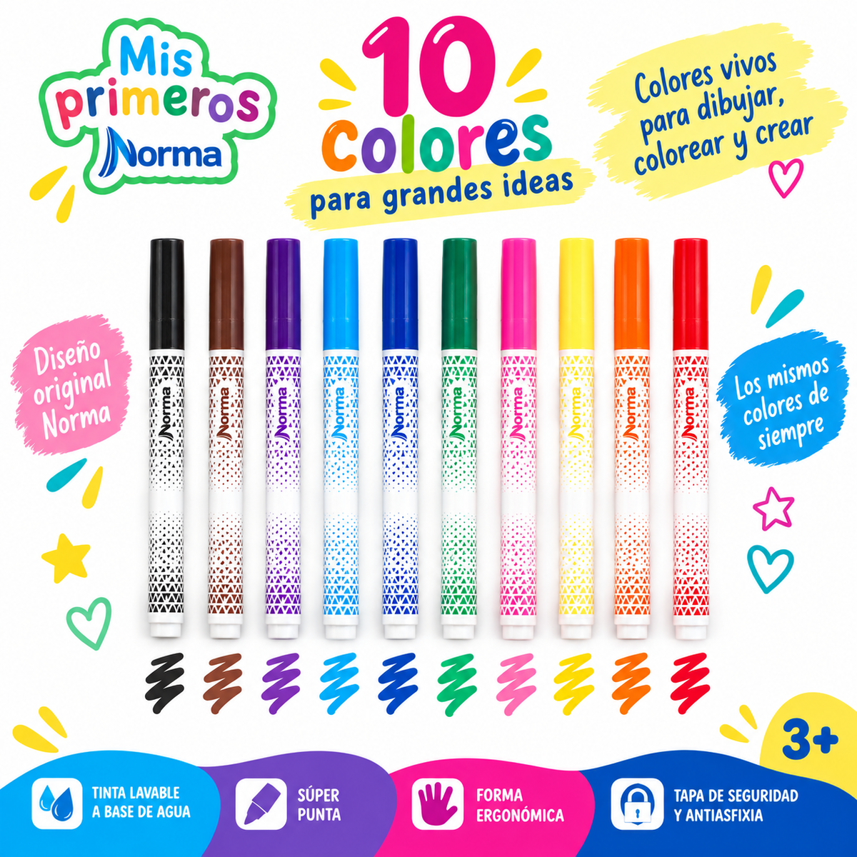 Marcadores Lavables Jumbo Norma Mis Primeros – 10 Colores