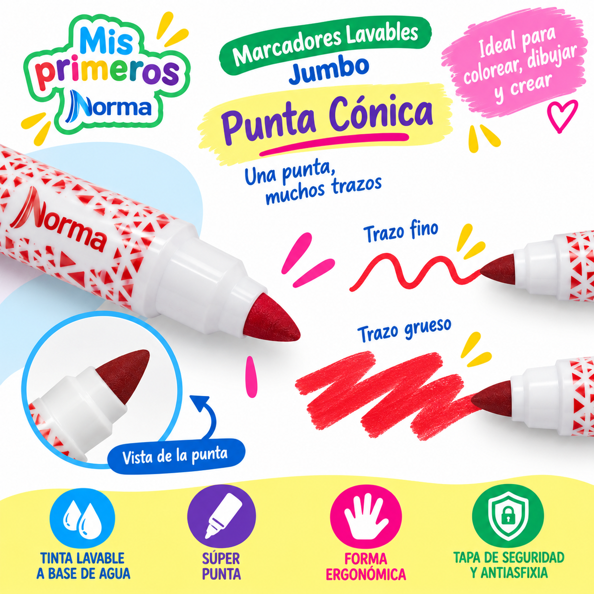 Marcadores Lavables Jumbo Norma Mis Primeros – 10 Colores