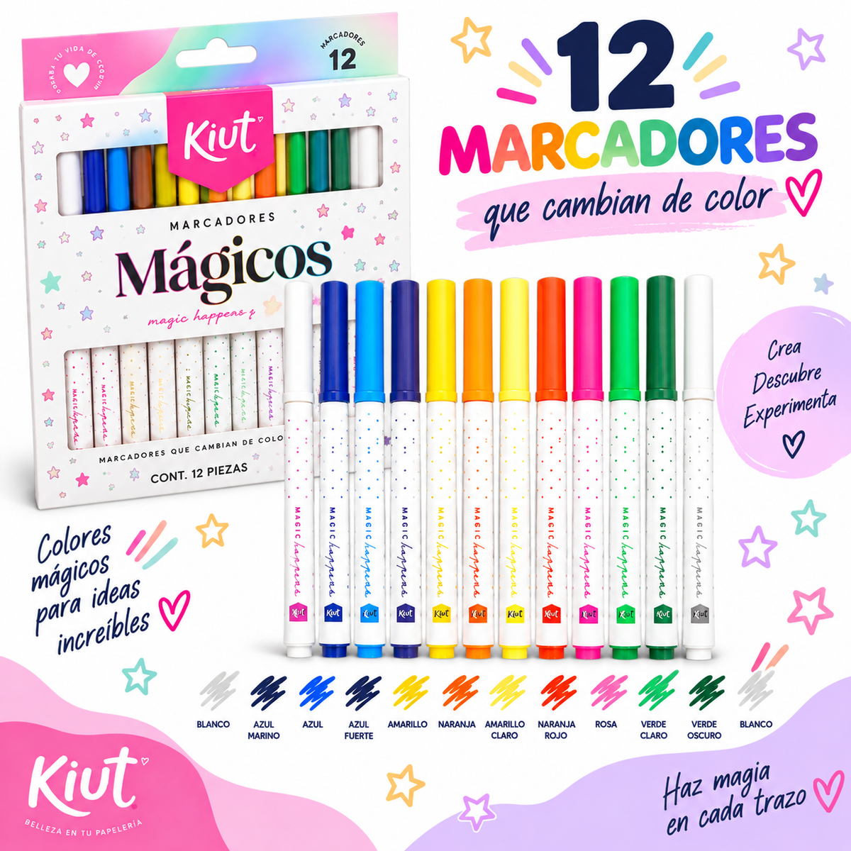 Marcadores Mágicos Kiut 12 Piezas – Plumones que Cambian de Color