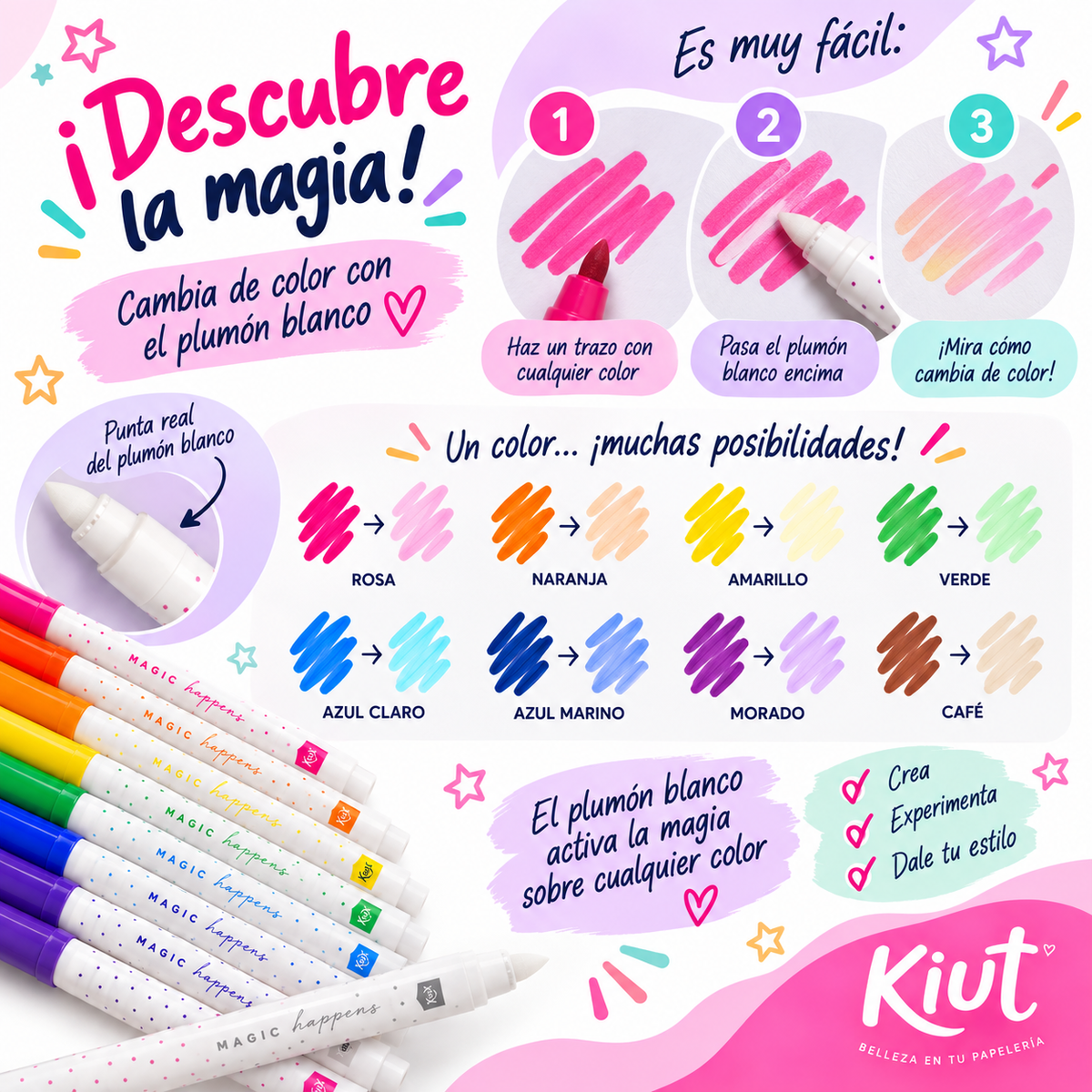 Marcadores Mágicos Kiut 12 Piezas – Plumones que Cambian de Color
