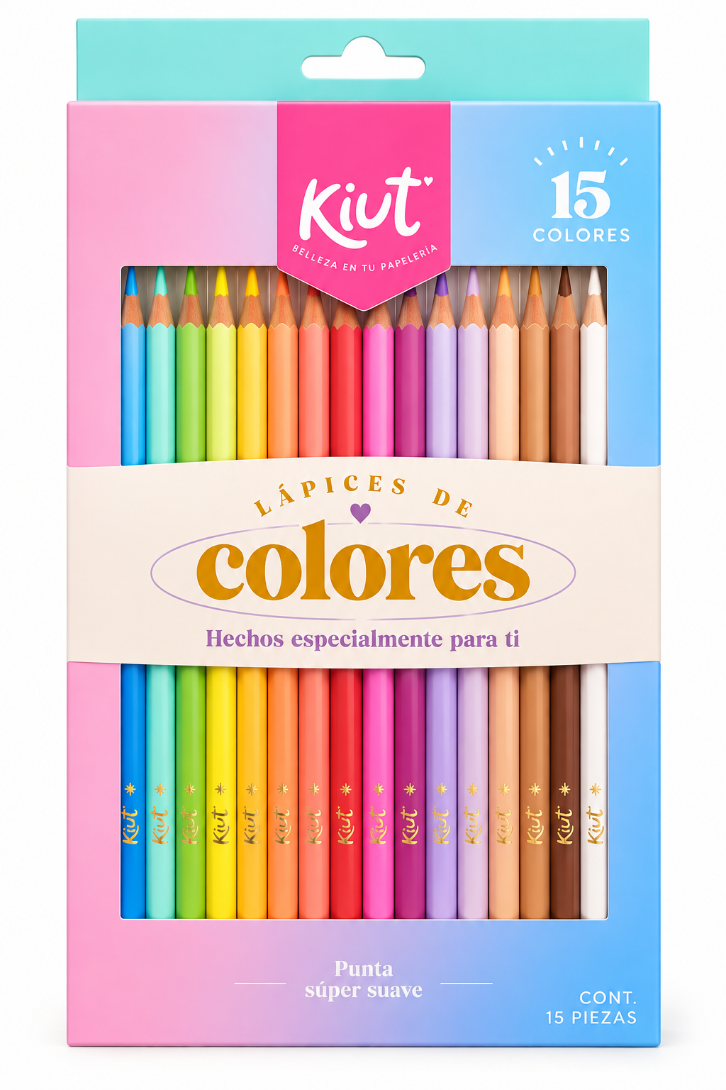Lápices De Colores Kiut 15 Piezas Punta Súper Suave