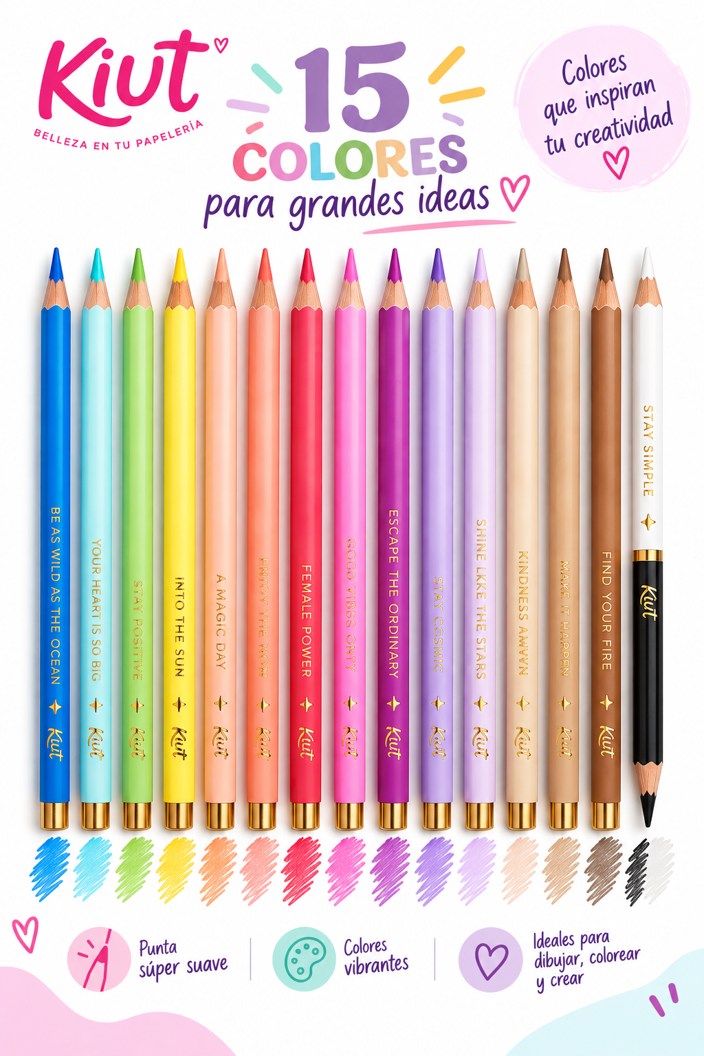 Lápices De Colores Kiut 15 Piezas Punta Súper Suave