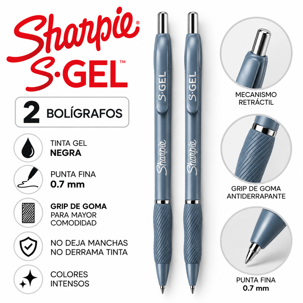 Bolígrafos Sharpie S-Gel 0.7 mm Punta Fina 2 Piezas