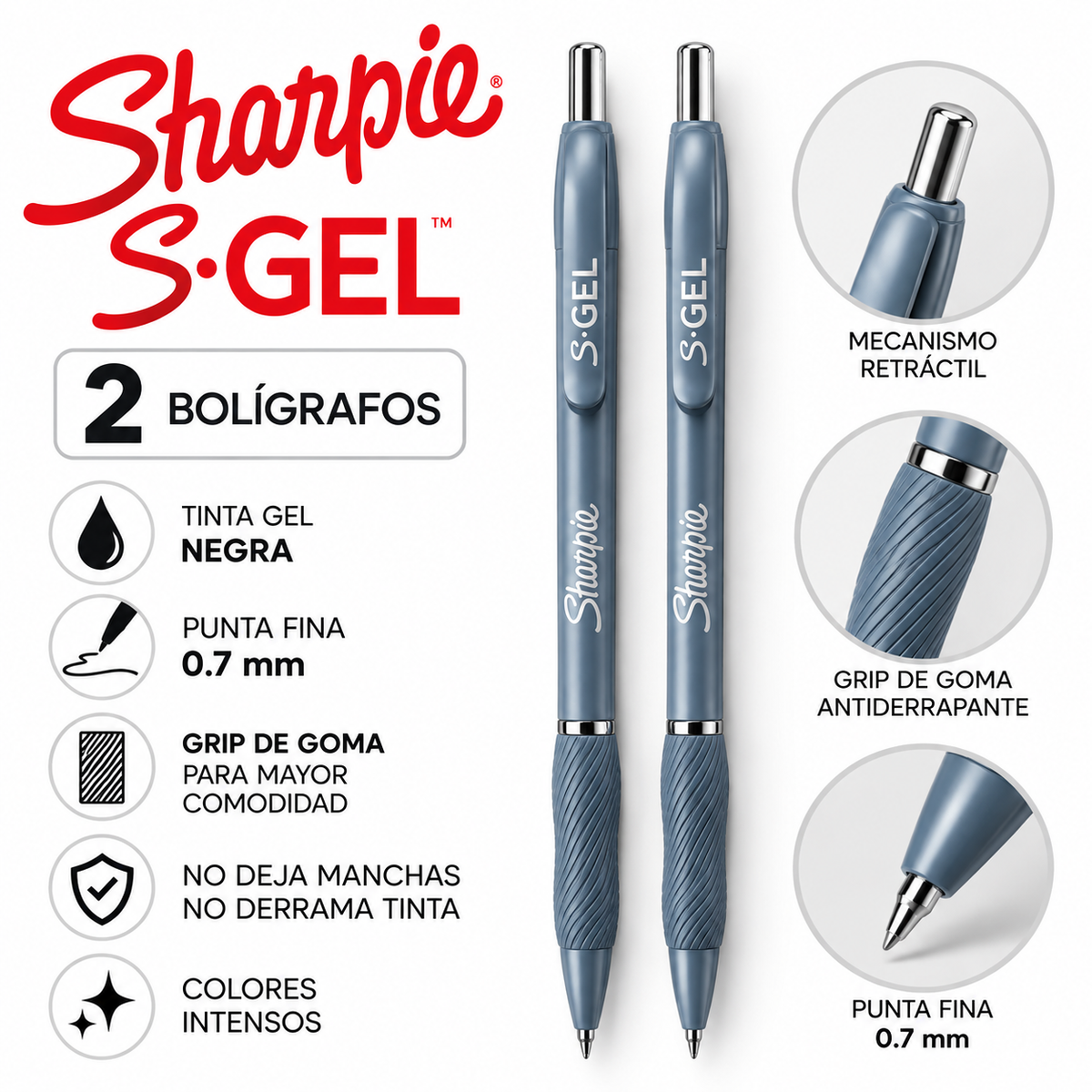 Bolígrafos Sharpie S-Gel 0.7 mm Punta Fina 2 Piezas