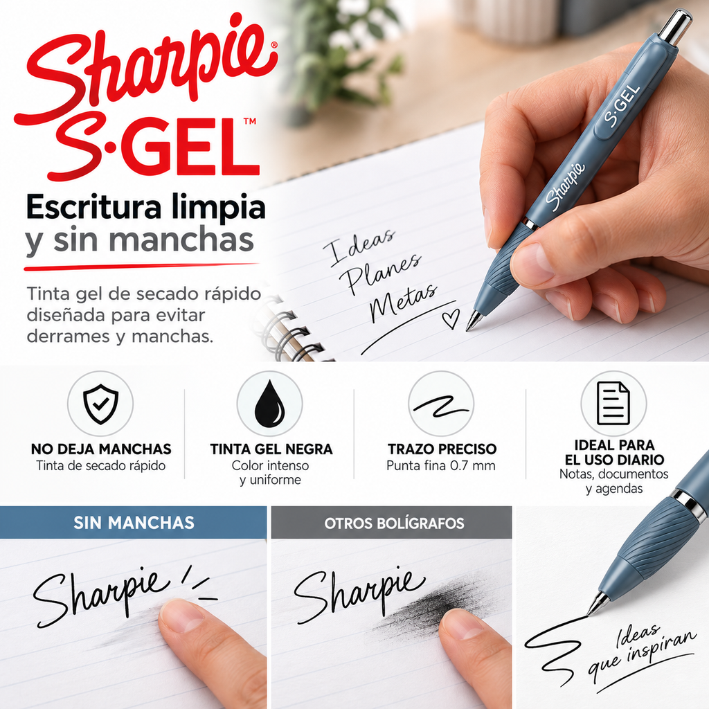 Bolígrafos Sharpie S-Gel 0.7 mm Punta Fina 2 Piezas