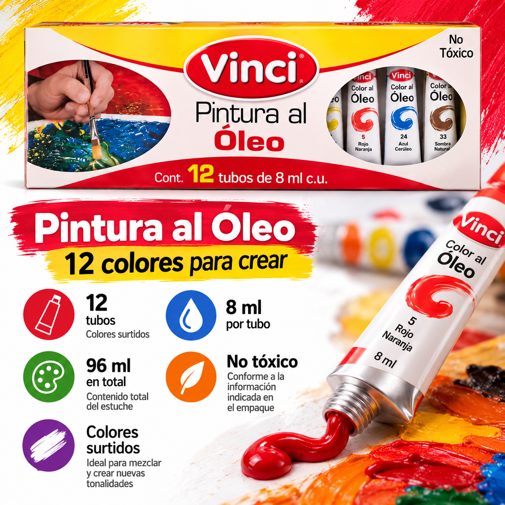 Pintura Al Óleo Vinci 12 Tubos De 8 Ml Colores Surtidos