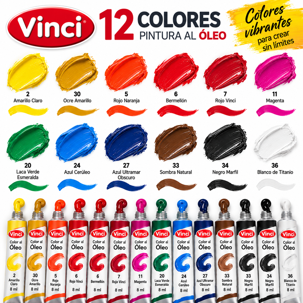 Pintura Al Óleo Vinci 12 Tubos De 8 Ml Colores Surtidos