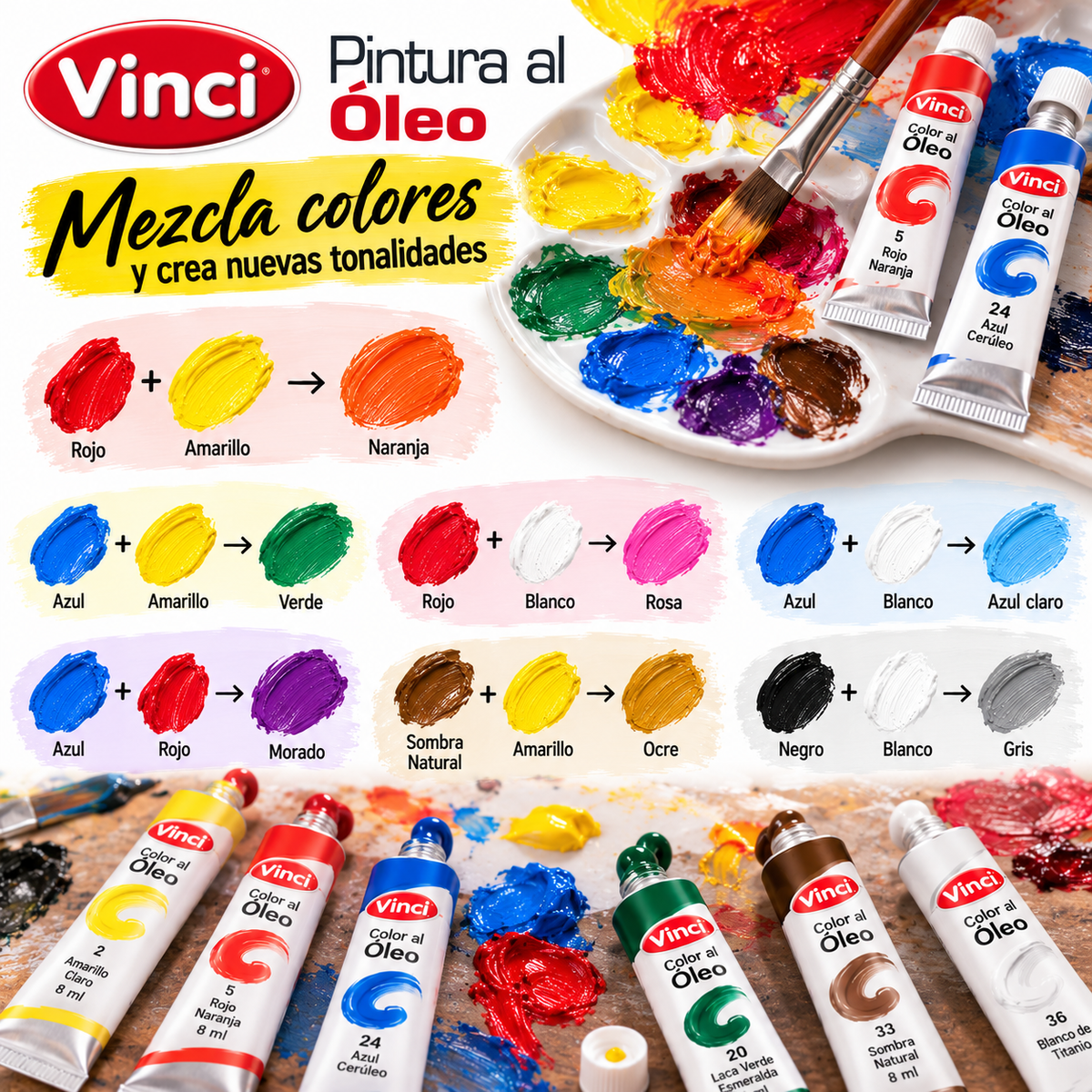 Pintura Al Óleo Vinci 12 Tubos De 8 Ml Colores Surtidos