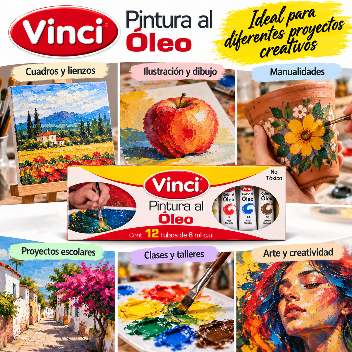 Pintura Al Óleo Vinci 12 Tubos De 8 Ml Colores Surtidos