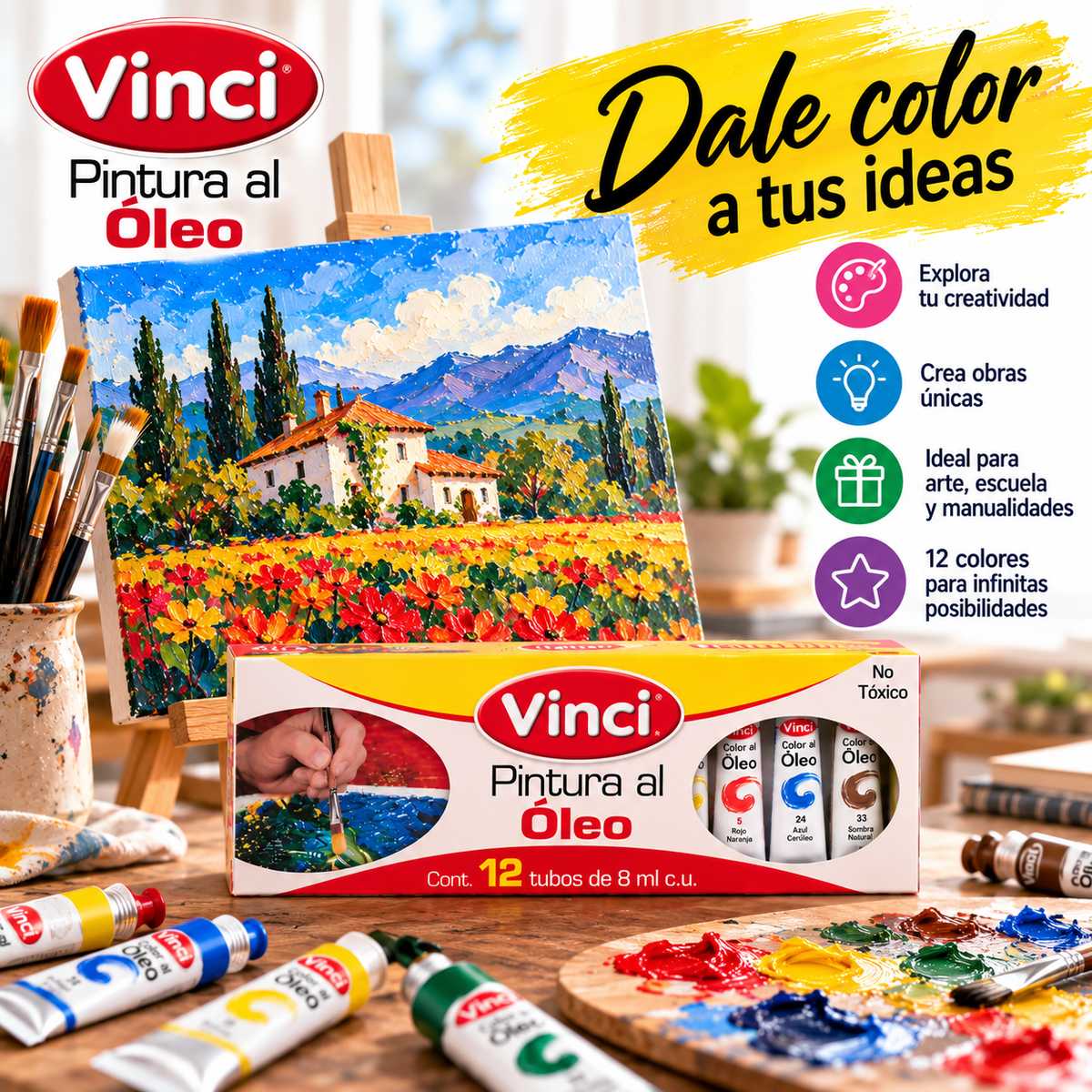 Pintura Al Óleo Vinci 12 Tubos De 8 Ml Colores Surtidos
