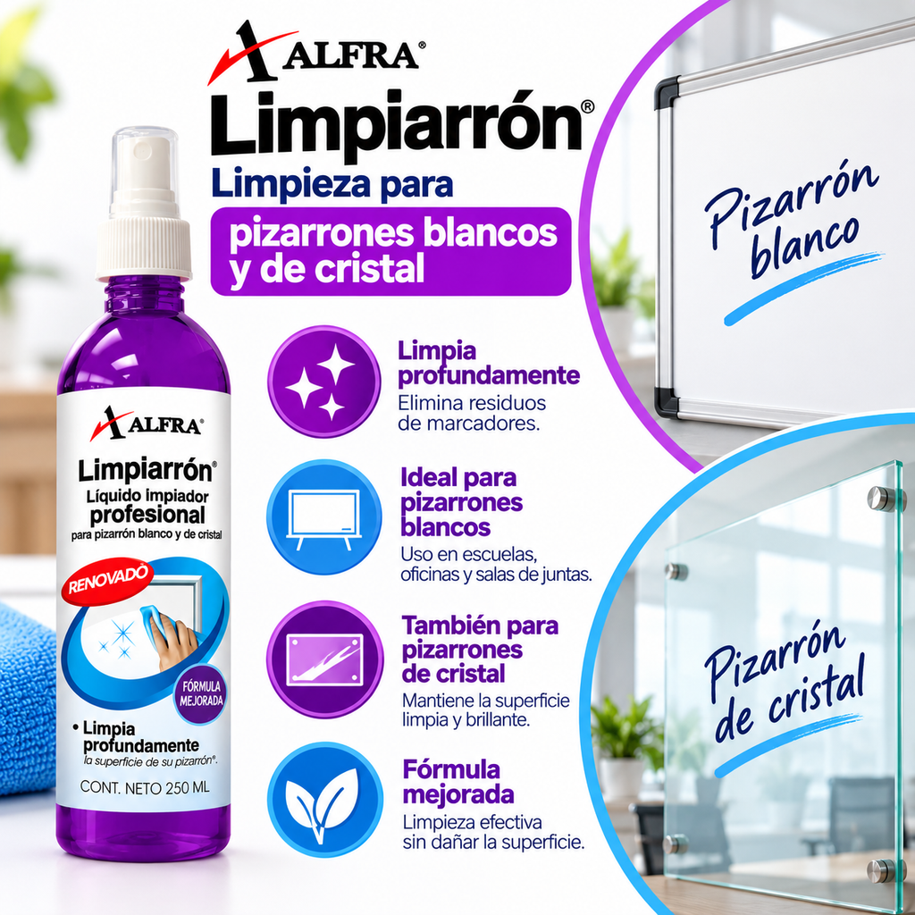 Limpiador Pizarrón Blanco Y Cristal Alfra Limpiarrón 250ml