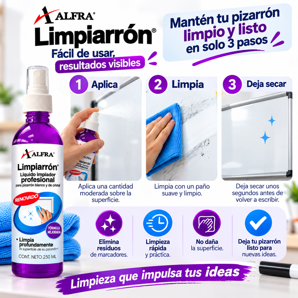 Limpiador Pizarrón Blanco Y Cristal Alfra Limpiarrón 250ml