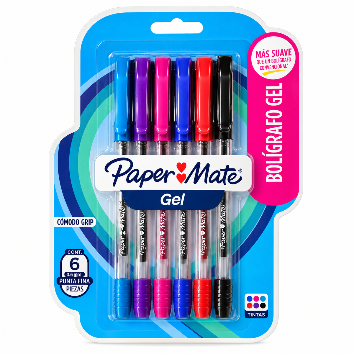 Paper Mate Gel 6 Bolígrafos Colores Surtidos Punta Fina 0.6mm