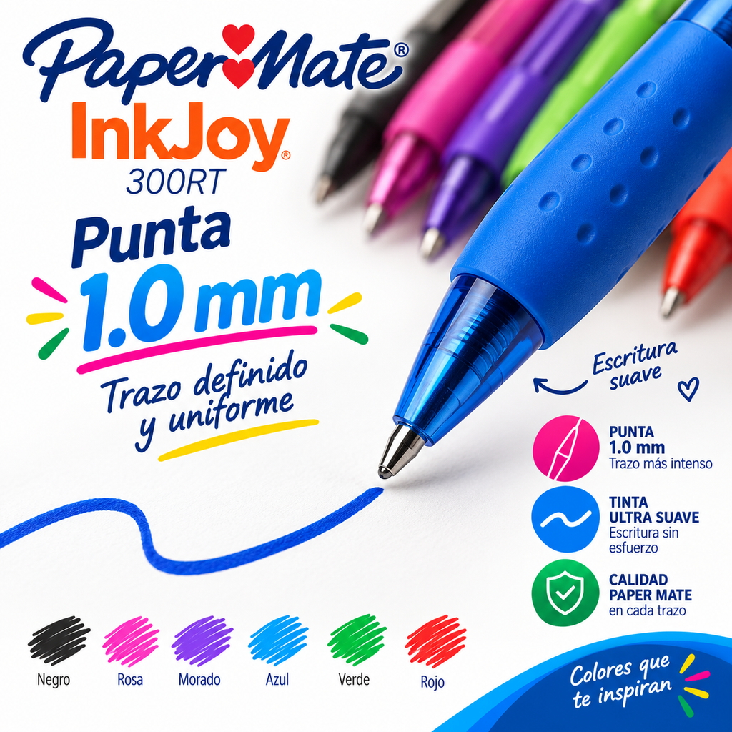 Paper Mate InkJoy 300RT – 6 Bolígrafos Colores Surtidos Punta 1.0 mm