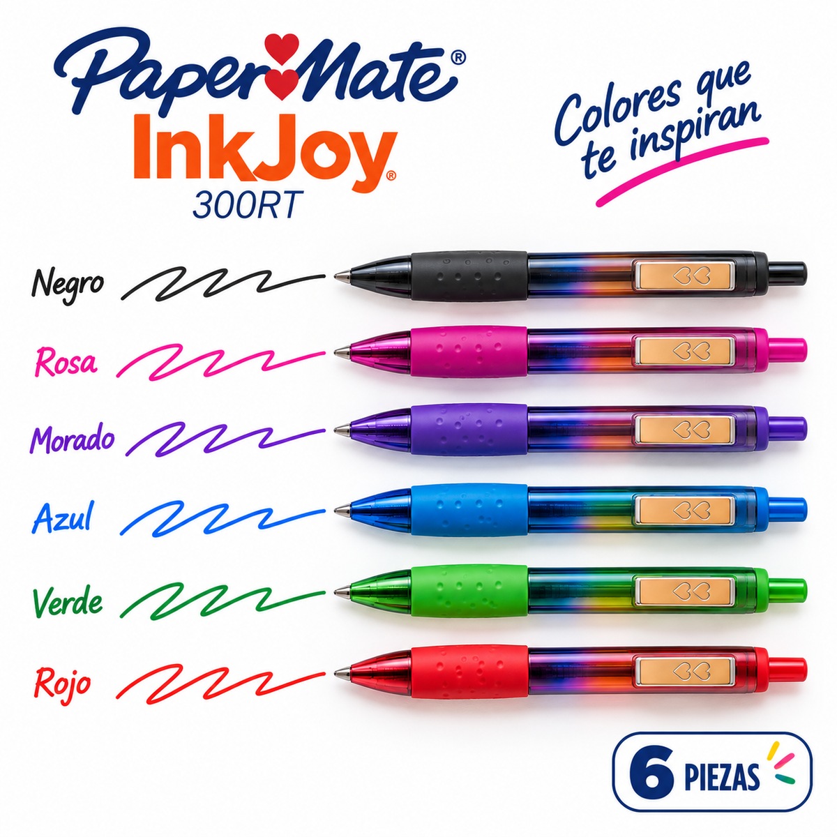 Paper Mate InkJoy 300RT – 6 Bolígrafos Colores Surtidos Punta 1.0 mm