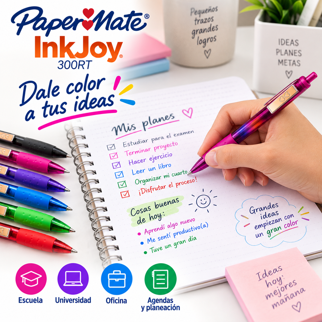 Paper Mate InkJoy 300RT – 6 Bolígrafos Colores Surtidos Punta 1.0 mm