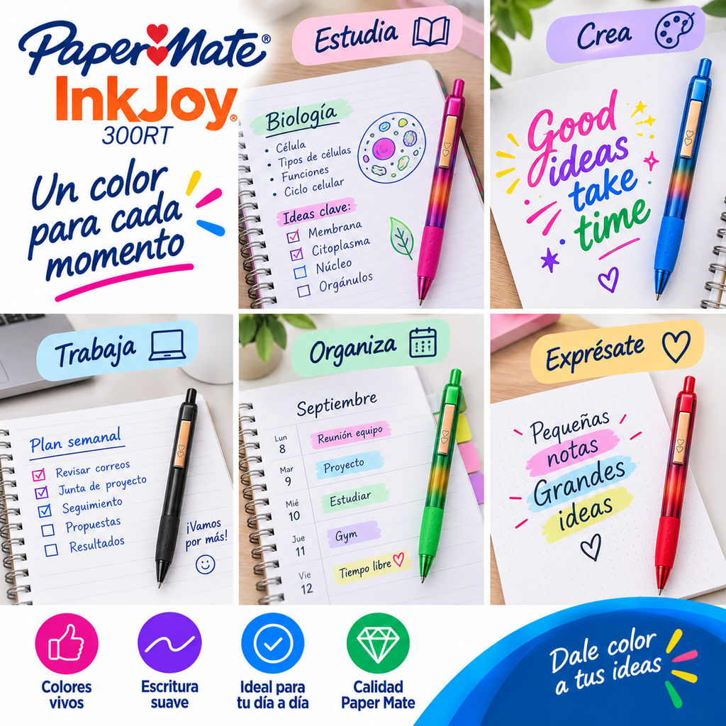 Paper Mate InkJoy 300RT – 6 Bolígrafos Colores Surtidos Punta 1.0 mm