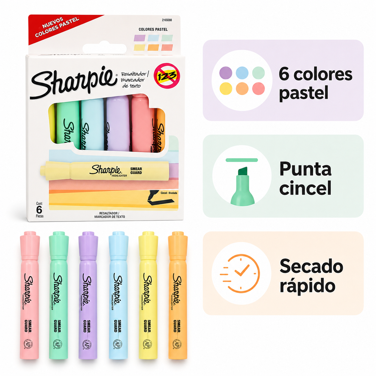 Sharpie 6 Resaltadores Marcatextos, 6 Colores Pastel Tank