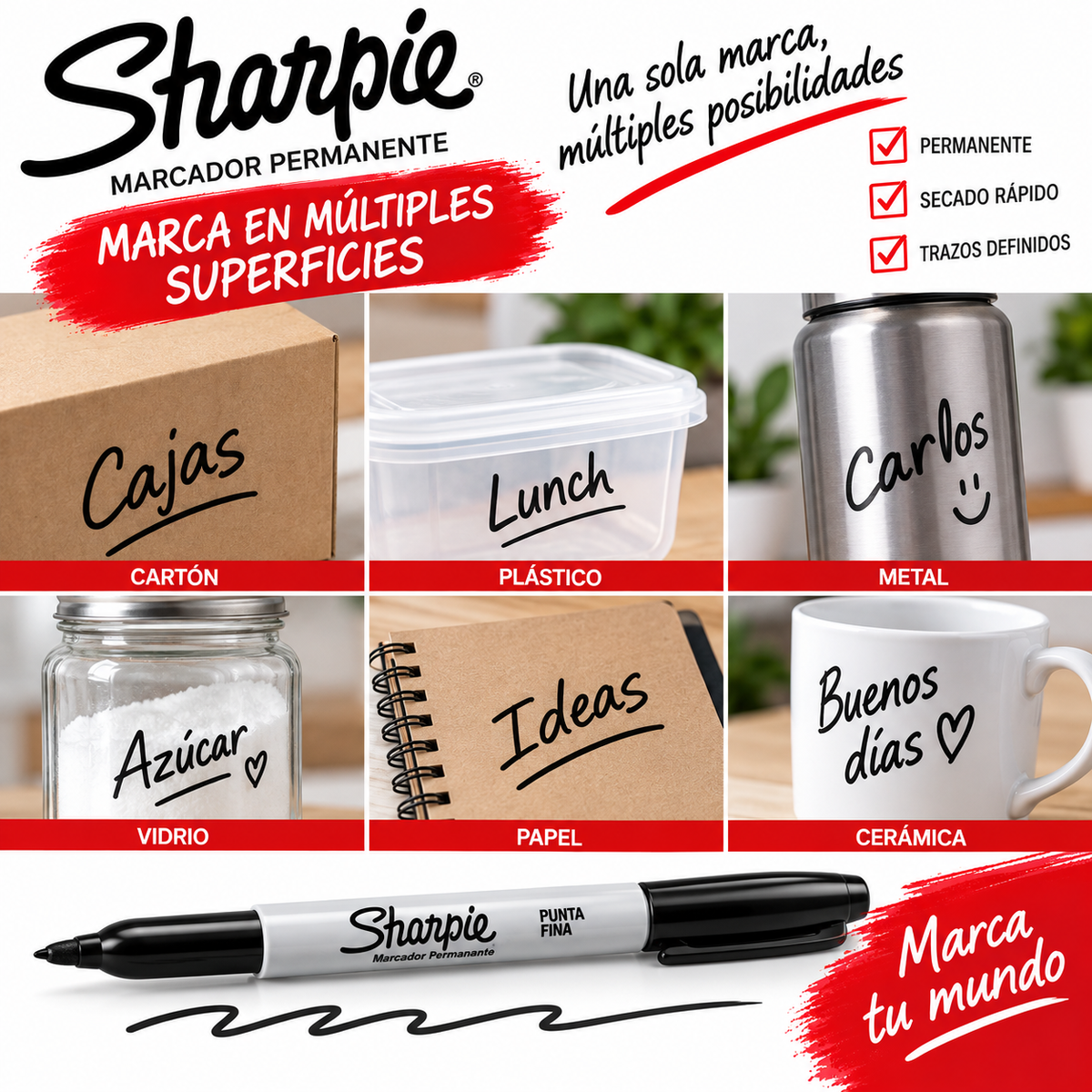 Marcadores Permanentes Sharpie Punta Fina – Caja con 12 Piezas  Si vas a crear variantes por color: