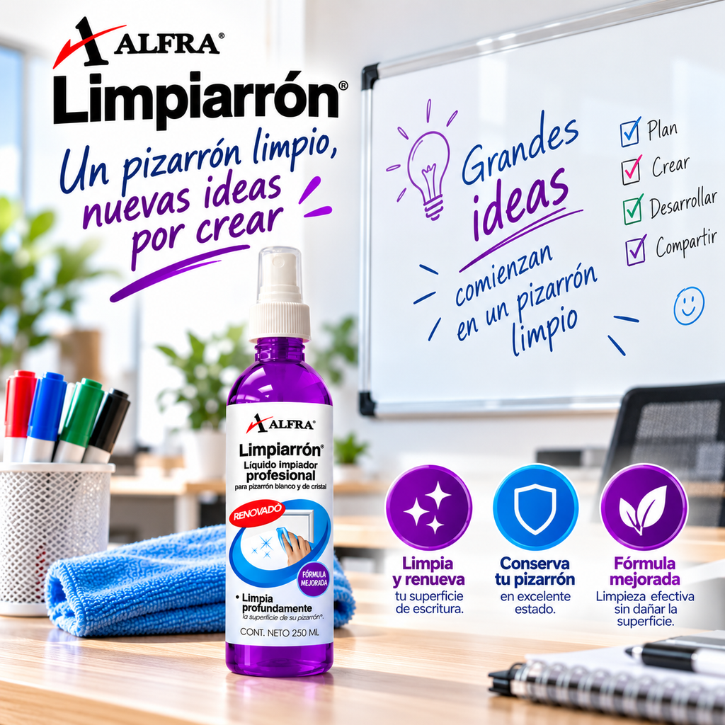 Limpiador Pizarrón Blanco Y Cristal Alfra Limpiarrón 250ml