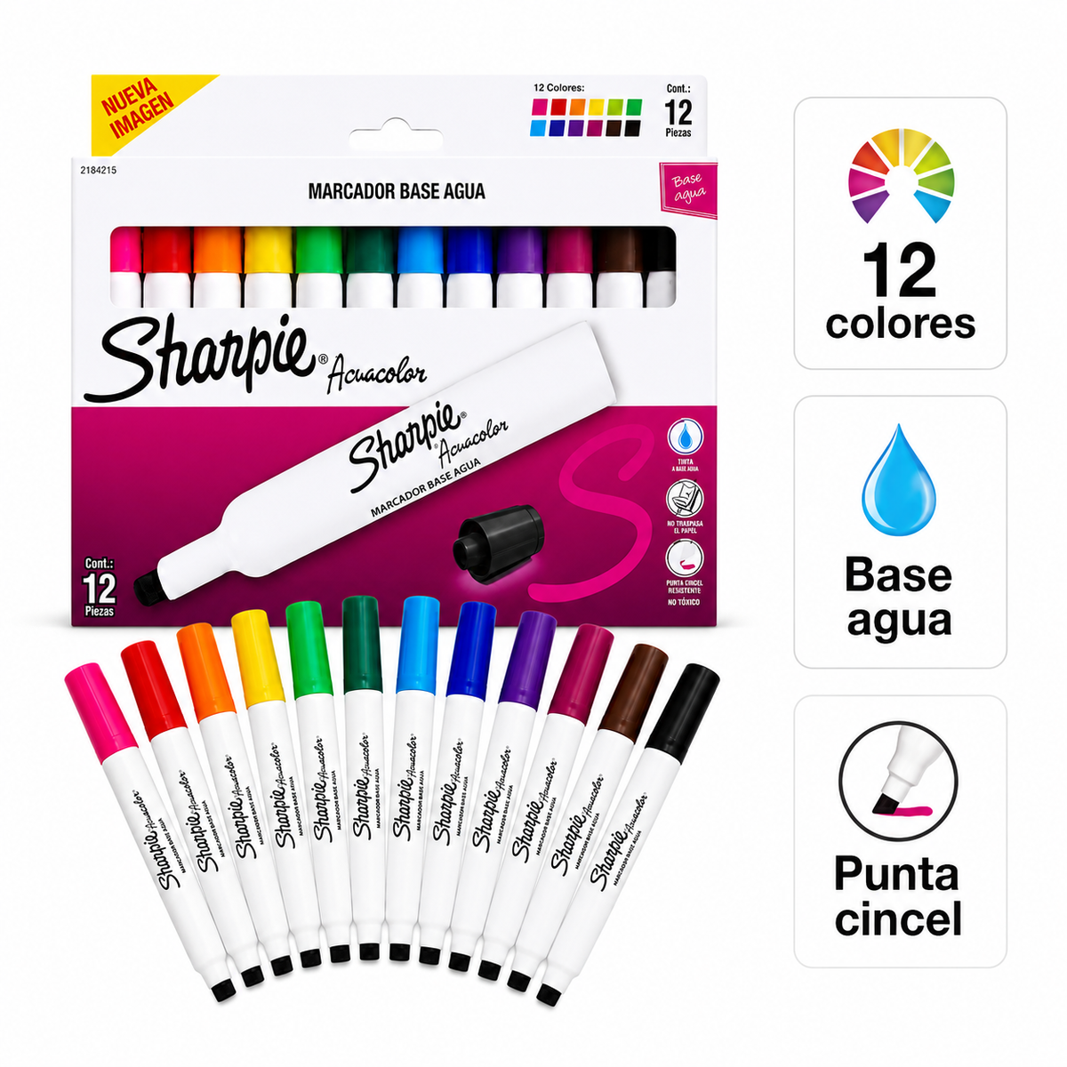 Sharpie Acuacolor 12 Colores  Base Agua