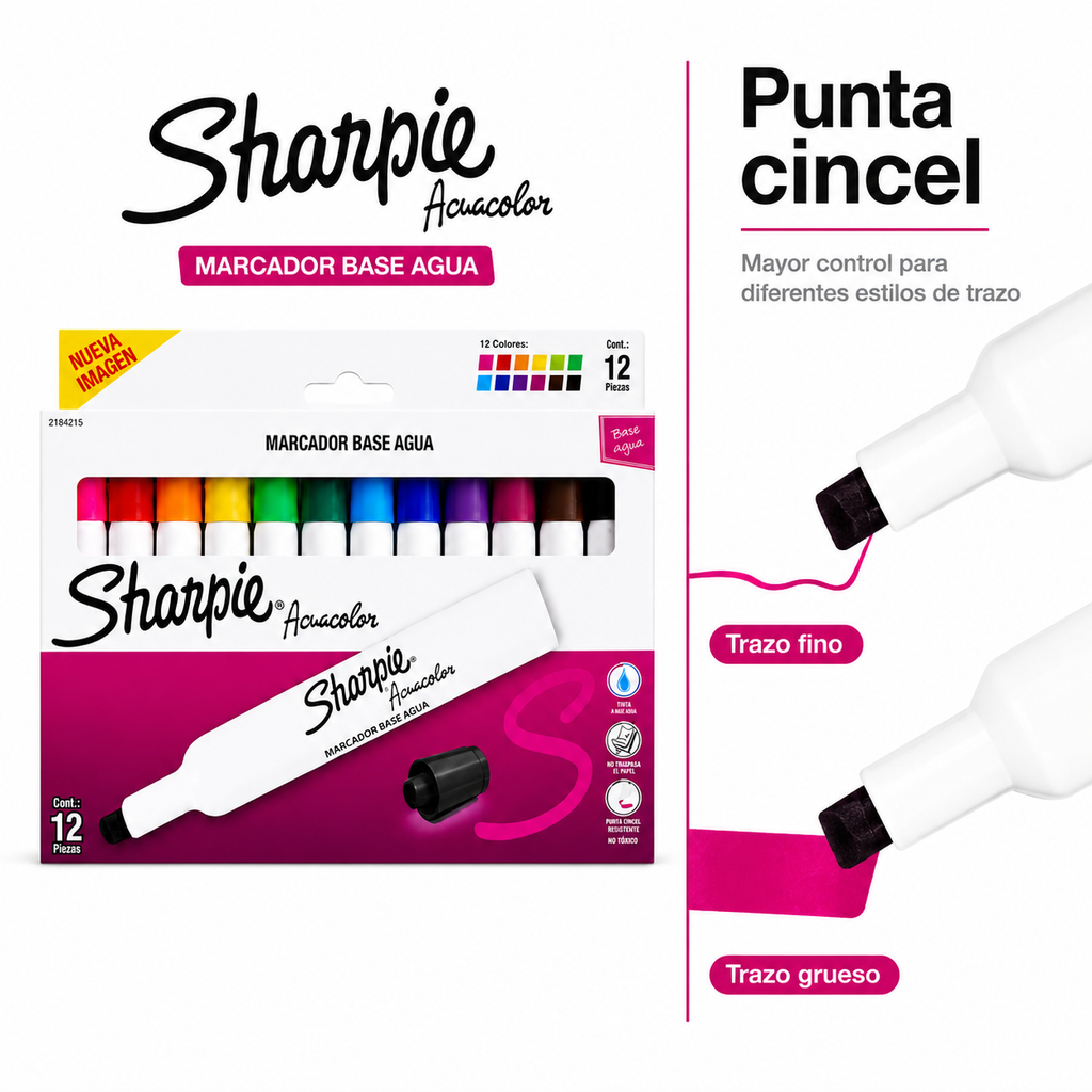Sharpie Acuacolor 12 Colores  Base Agua