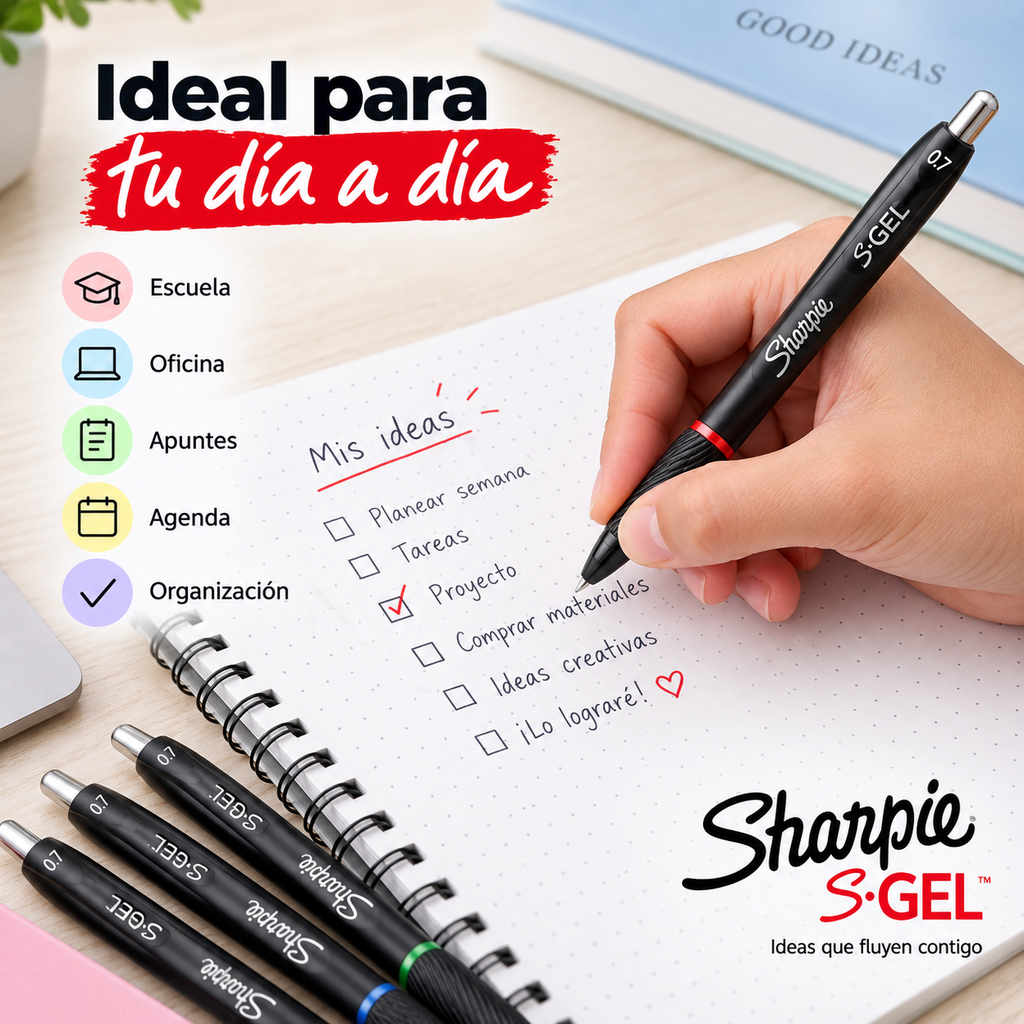 Sharpie S-Gel – 4 Bolígrafos de Gel 0.7 mm Punta Fina con Grip