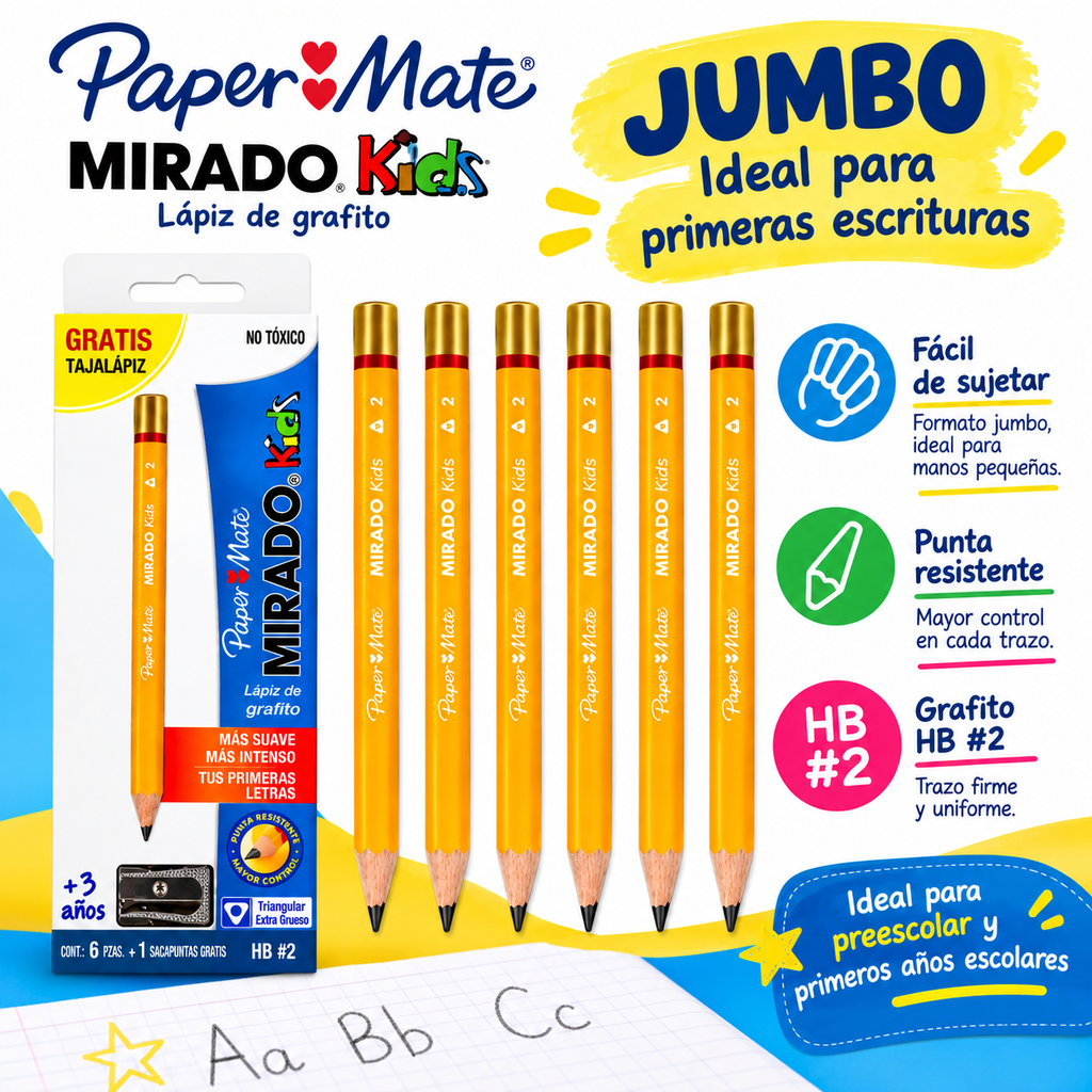 Caja Con 6 Lápices Entrenador Paper Mate Mirado Kids Hb2 Agregar a favoritos BAJÓ DE PRECIO