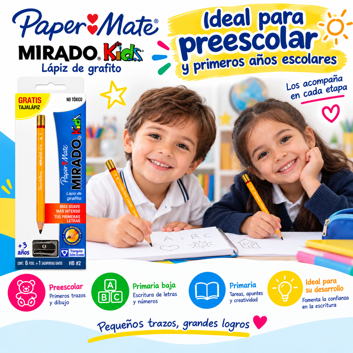 Caja Con 6 Lápices Entrenador Paper Mate Mirado Kids Hb2 Agregar a favoritos BAJÓ DE PRECIO