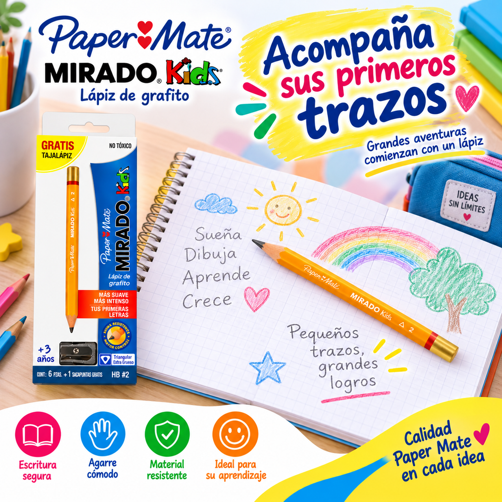 Caja Con 6 Lápices Entrenador Paper Mate Mirado Kids Hb2 Agregar a favoritos BAJÓ DE PRECIO