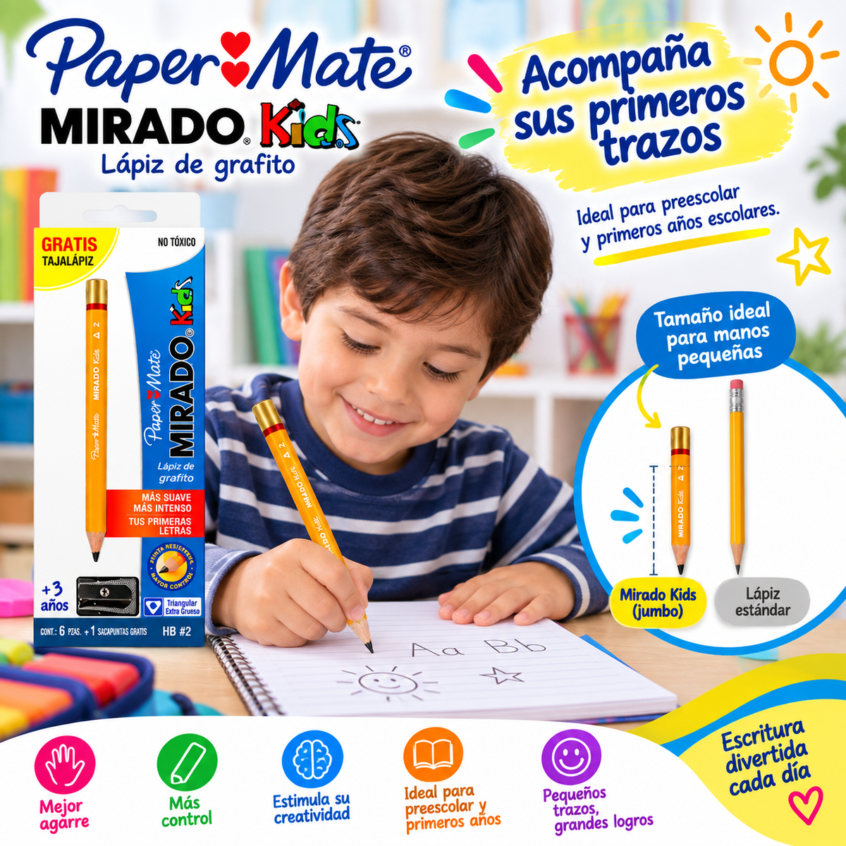 Caja Con 6 Lápices Entrenador Paper Mate Mirado Kids Hb2 Agregar a favoritos BAJÓ DE PRECIO