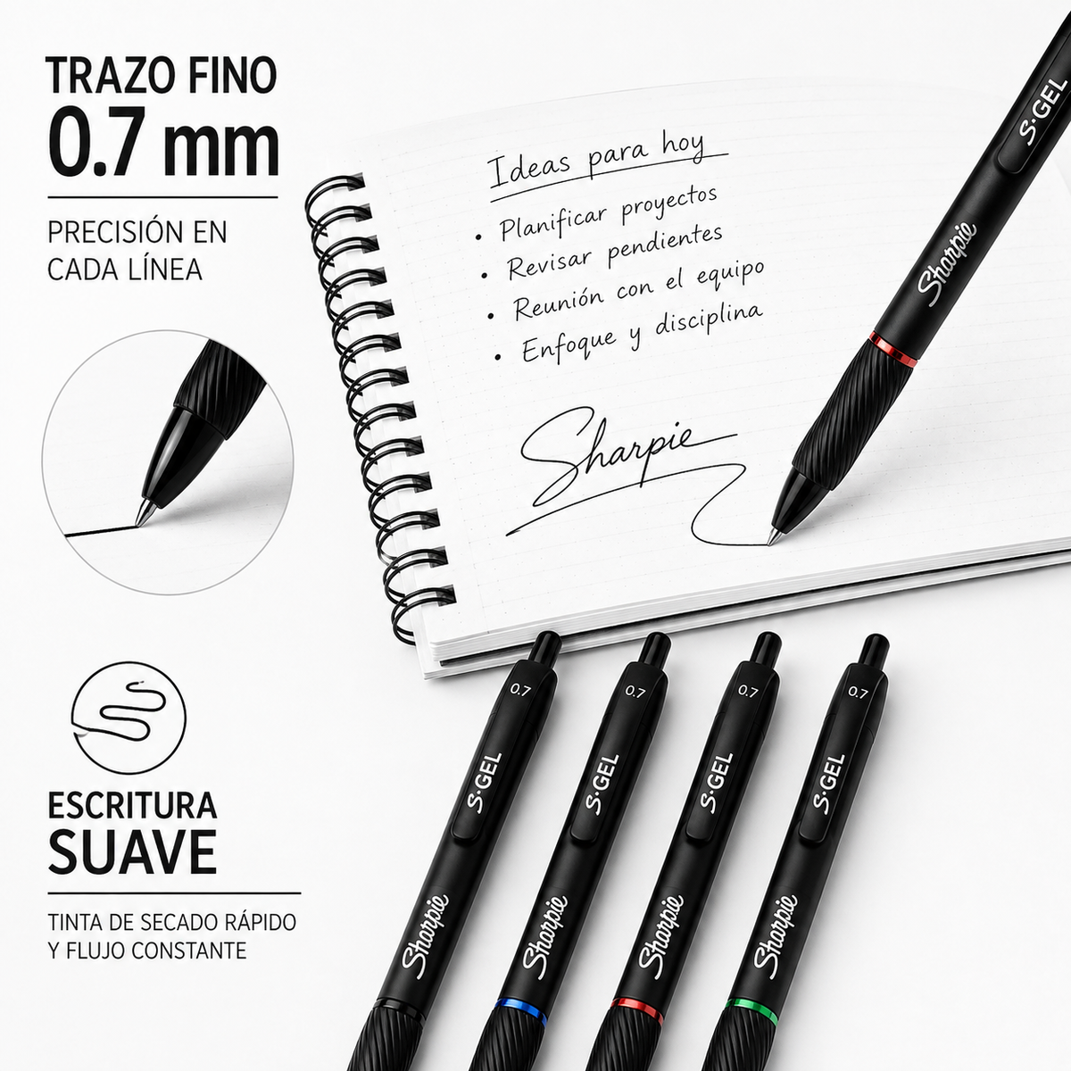 Sharpie S-Gel – 4 Bolígrafos de Gel 0.7 mm Punta Fina con Grip