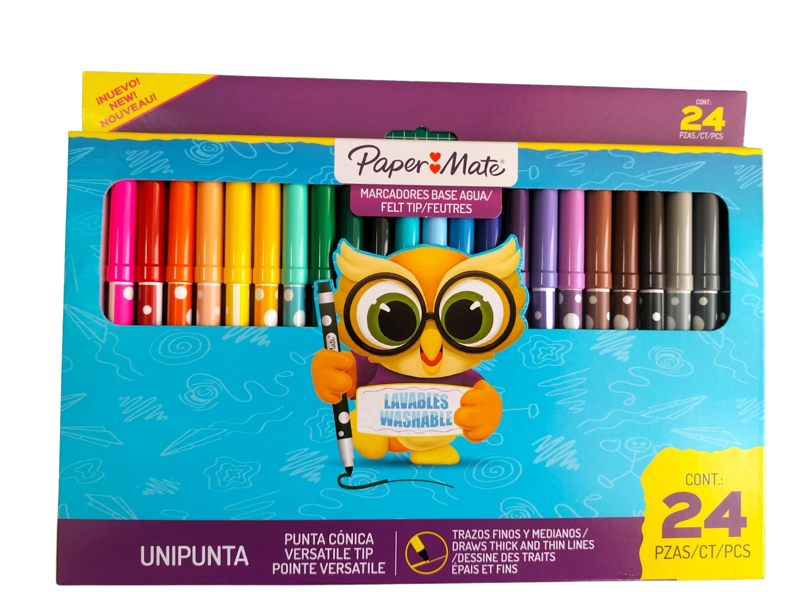 24 Marcadores Unipunta Gruesos Paper Mate Lavables